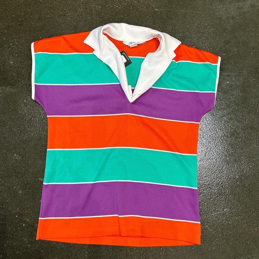Vintage Devon Color Block Striped Size Large Short Sleeve Polo Shirt